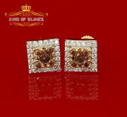 King of Bling's Hip Hop 925 Yellow Silver 1.23ct Cubic Zirconia Women's & Men's Square Earrings KING OF BLINGS