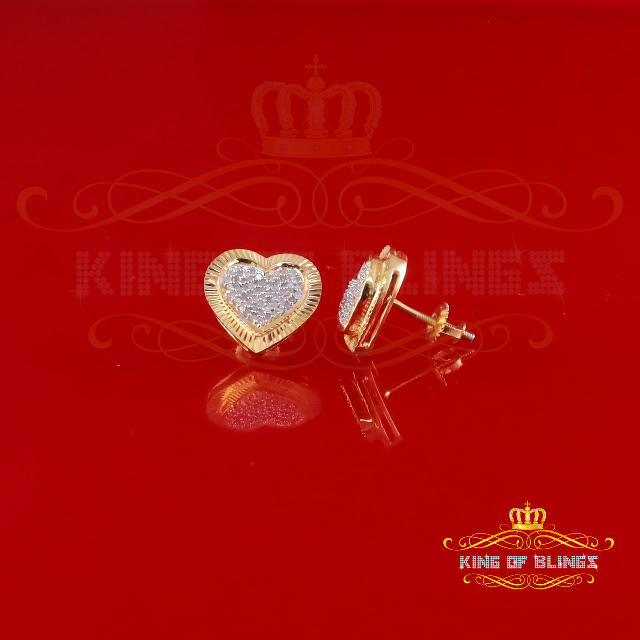 King of Blings-Aretes Para Hombre Heart 925 Yellow Silver 0.33ct Diamond Women's /Men Earrings KING OF BLINGS
