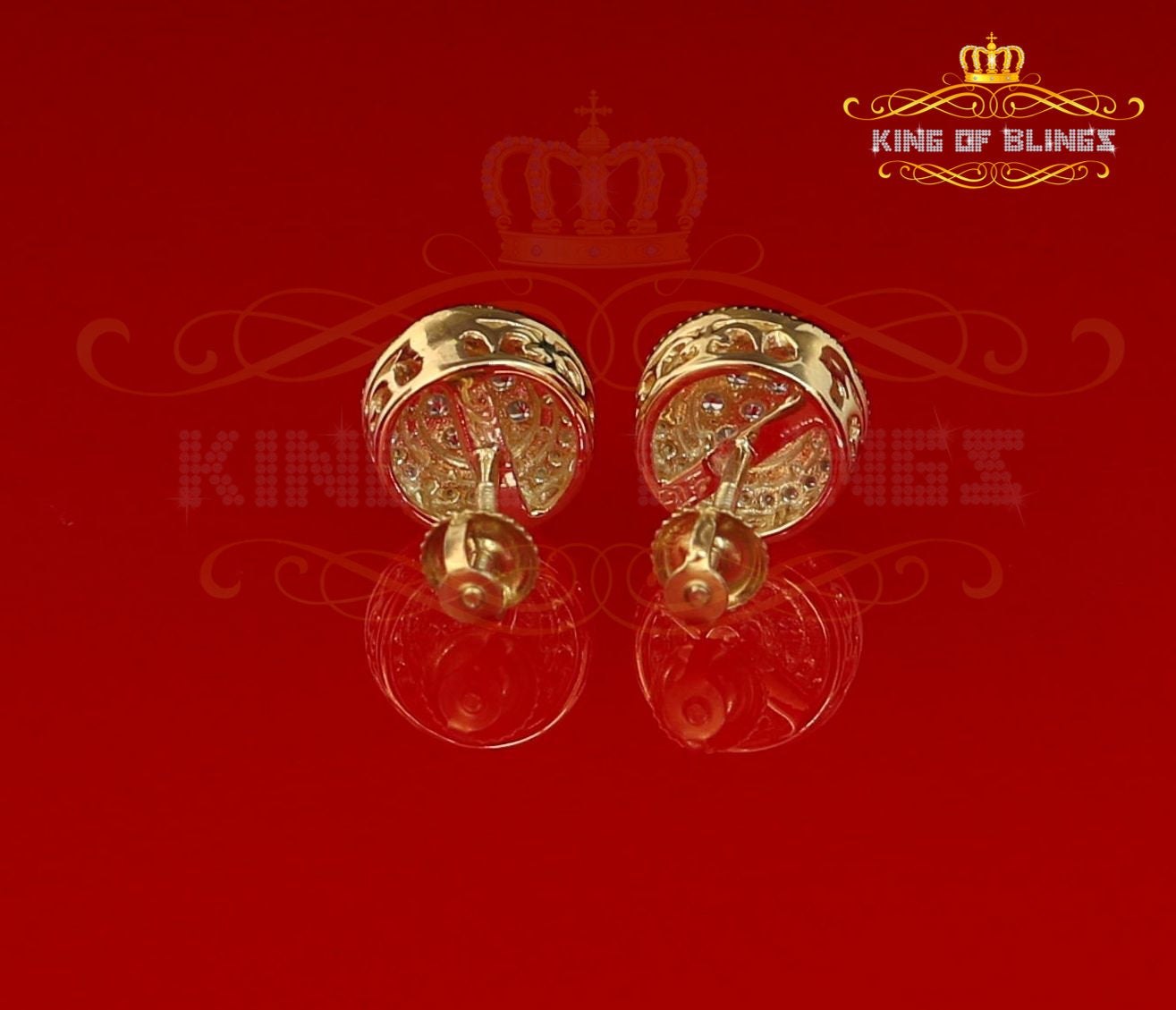 King of Bling's Aretes Para Hombre 925 Yellow Silver 1.59ct Cubic Zirconia Round Women's Earring KING OF BLINGS