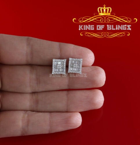 King of Blings- Hip Hop White 925 Silver 0.68ct Cubic Zirconia Women's & Men's Square Earrings KING OF BLINGS