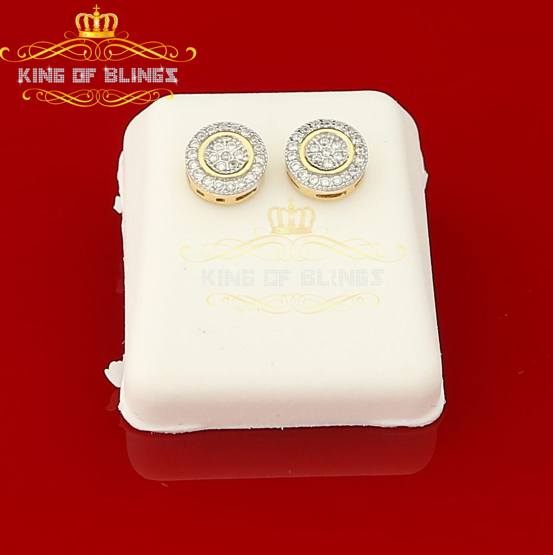 King of Bling's Aretes Para Hombre 925 Yellow Silver 0.5ct Cubic Zirconia Round Women's Earrings KING OF BLINGS