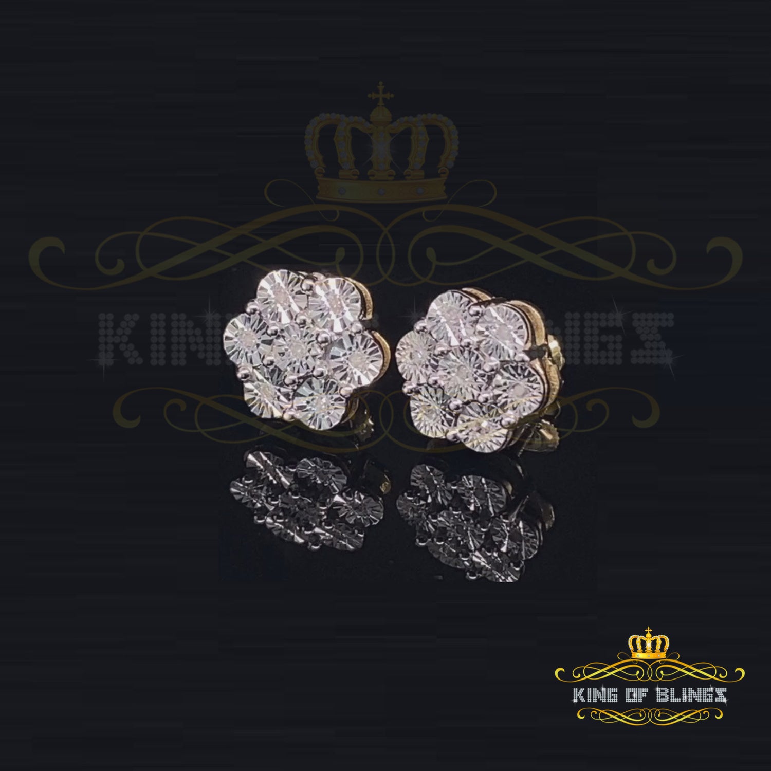 0.05ct Diamond 925 Sterling Silver Yellow Floral Earrings For Men's / Women's KING OF BLINGS