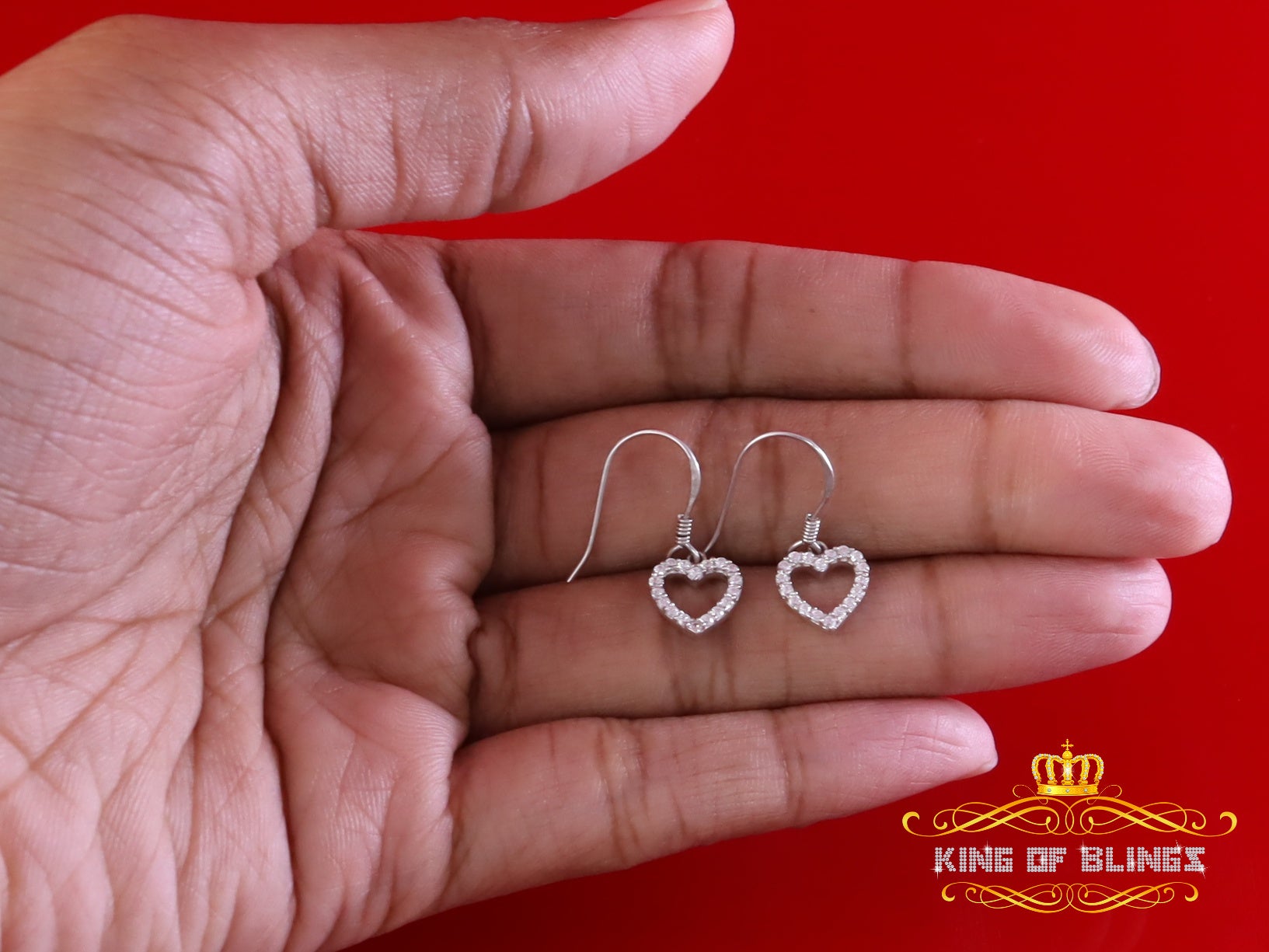 King of Blings- 925 White Silver 0.58ct Cubic Zirconia Cluster Women's Dangling Heart Earrings KING OF BLINGS