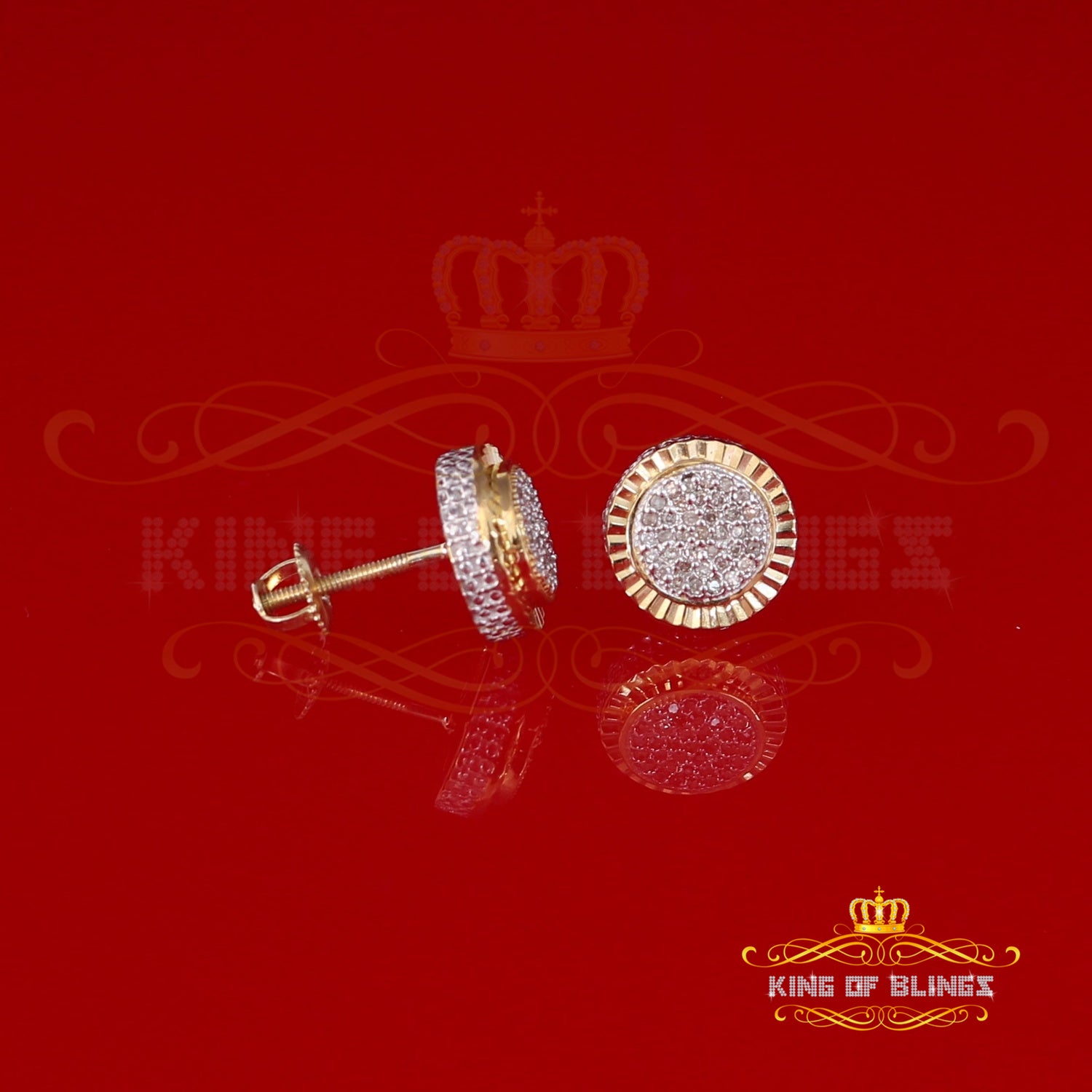 0.10ct Diamond 925 Sterling Silver Yellow Round Earring For Men's / Women's KING OF BLINGS