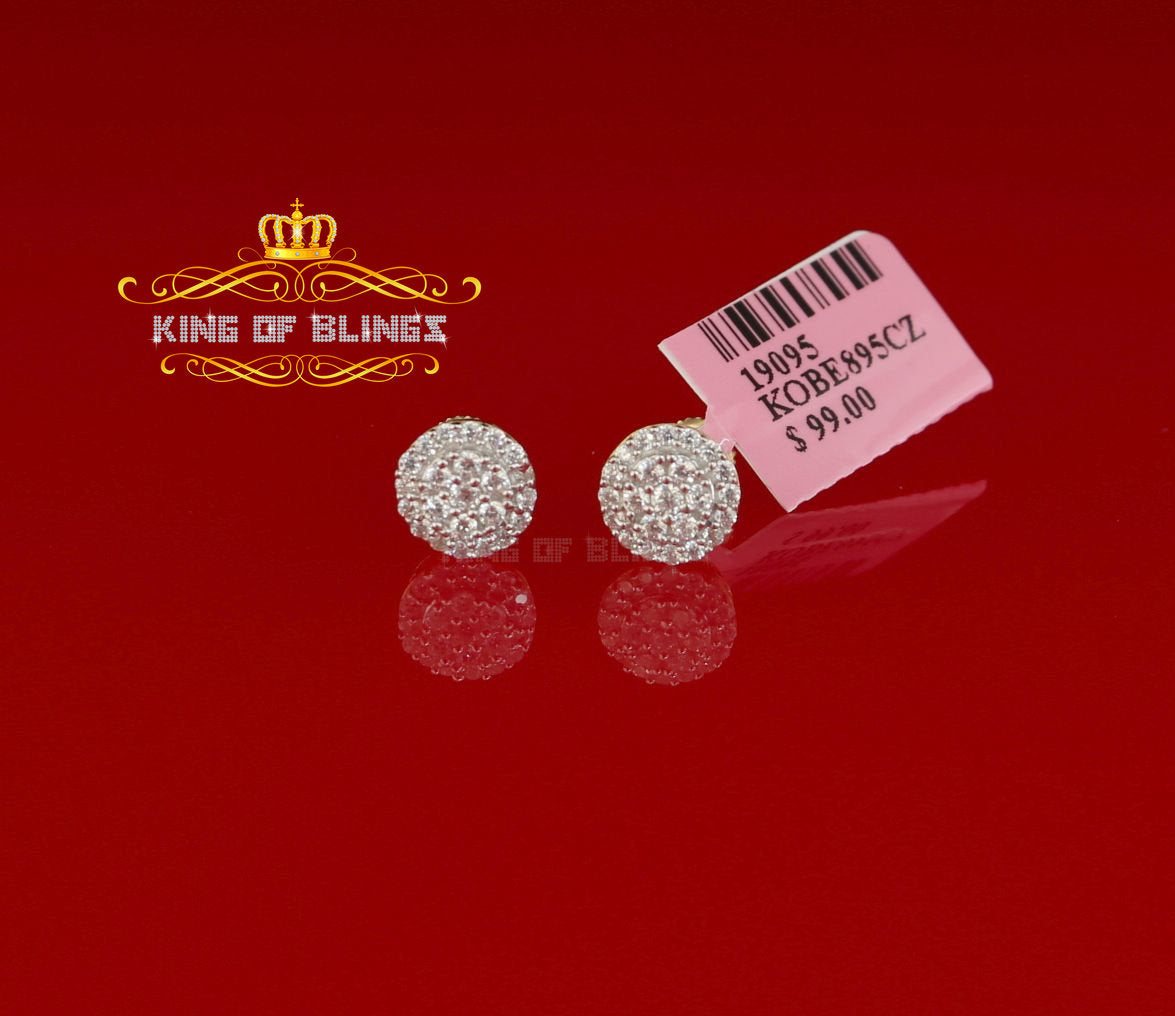 King of Bling's Aretes Para Hombre 925 Yellow Silver 0.88ct Cubic Zirconia Round Women's Earring KING OF BLINGS