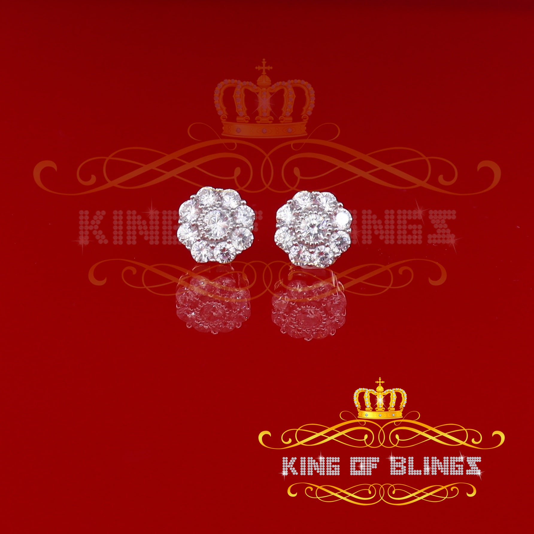King of Bling's 925 Yellow Silver 2.88ct Cubic Zirconia Women's & Men's Hip Hop Floral Earrings KING OF BLINGS