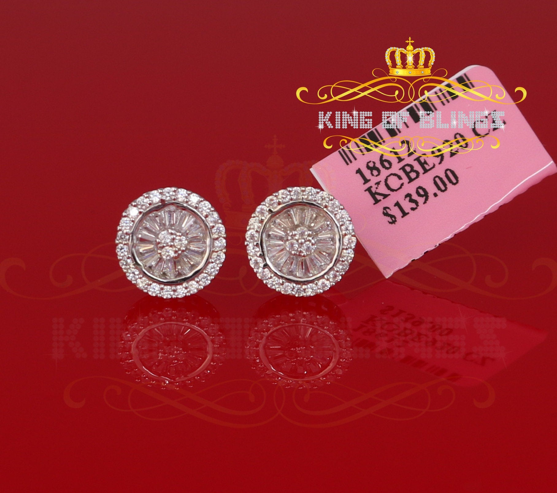 King of Blings- 0.52ct Cubic Zirconia 925 White Sterling Silver Women's Hip Hop Round Earrings KING OF BLINGS