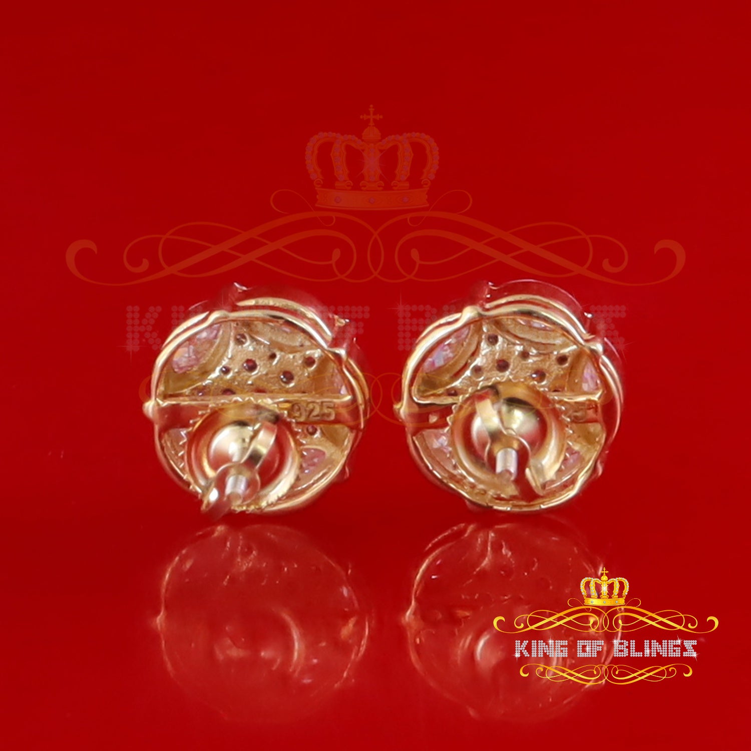 King  of Bling's 925 Sterling Silver Yellow Marquise Women Round Stud Earrings 3.00ct moissanite KING OF BLINGS