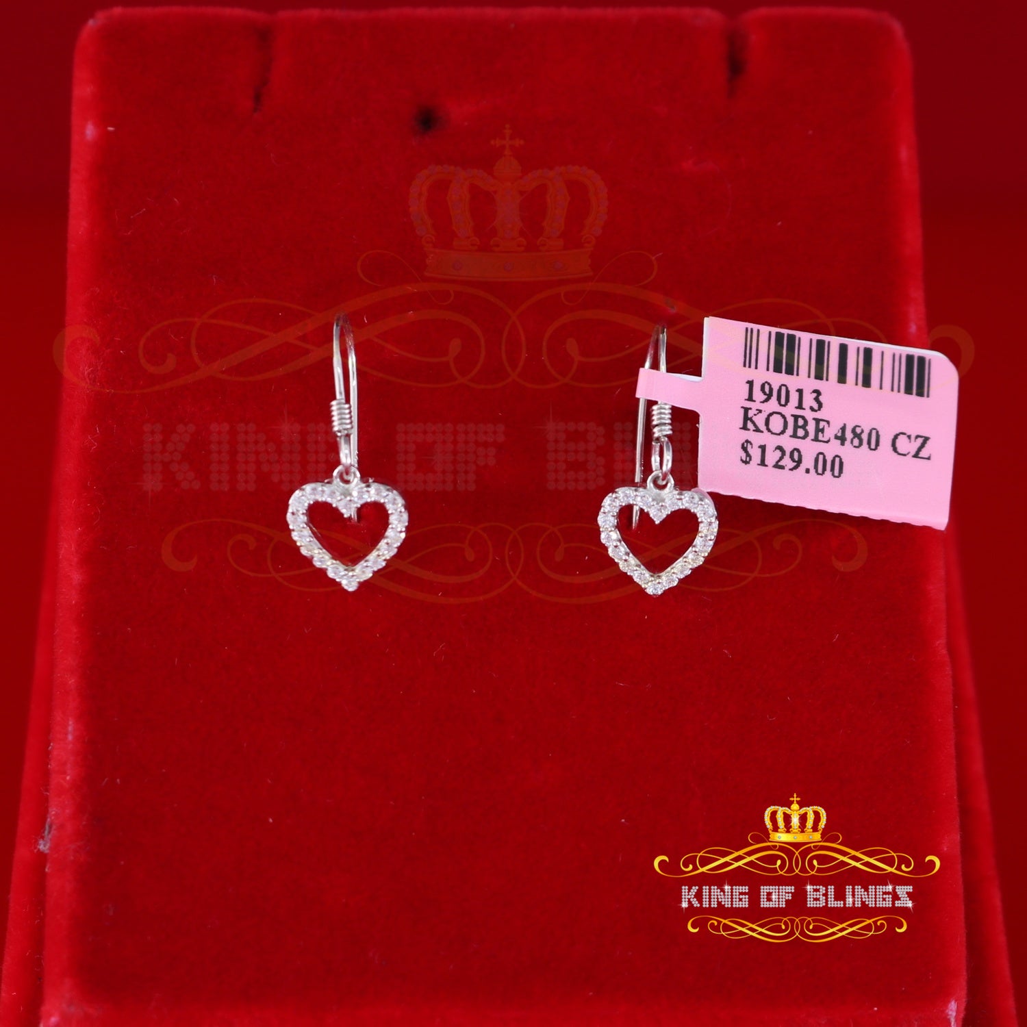 King of Blings- 925 White Silver 0.58ct Cubic Zirconia Cluster Women's Dangling Heart Earrings KING OF BLINGS