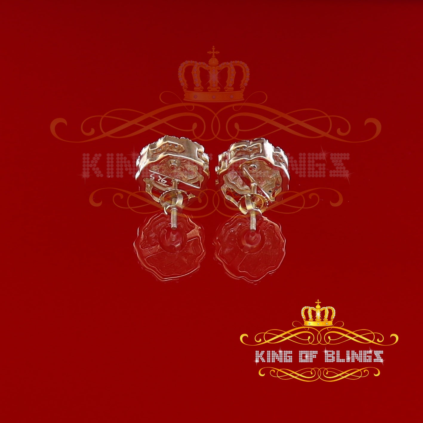 King of Bling's 925 Yellow Silver Nuggtte's 1.38ct Cubic Zirconia Hip Hop Flower Women Earrings KING OF BLINGS