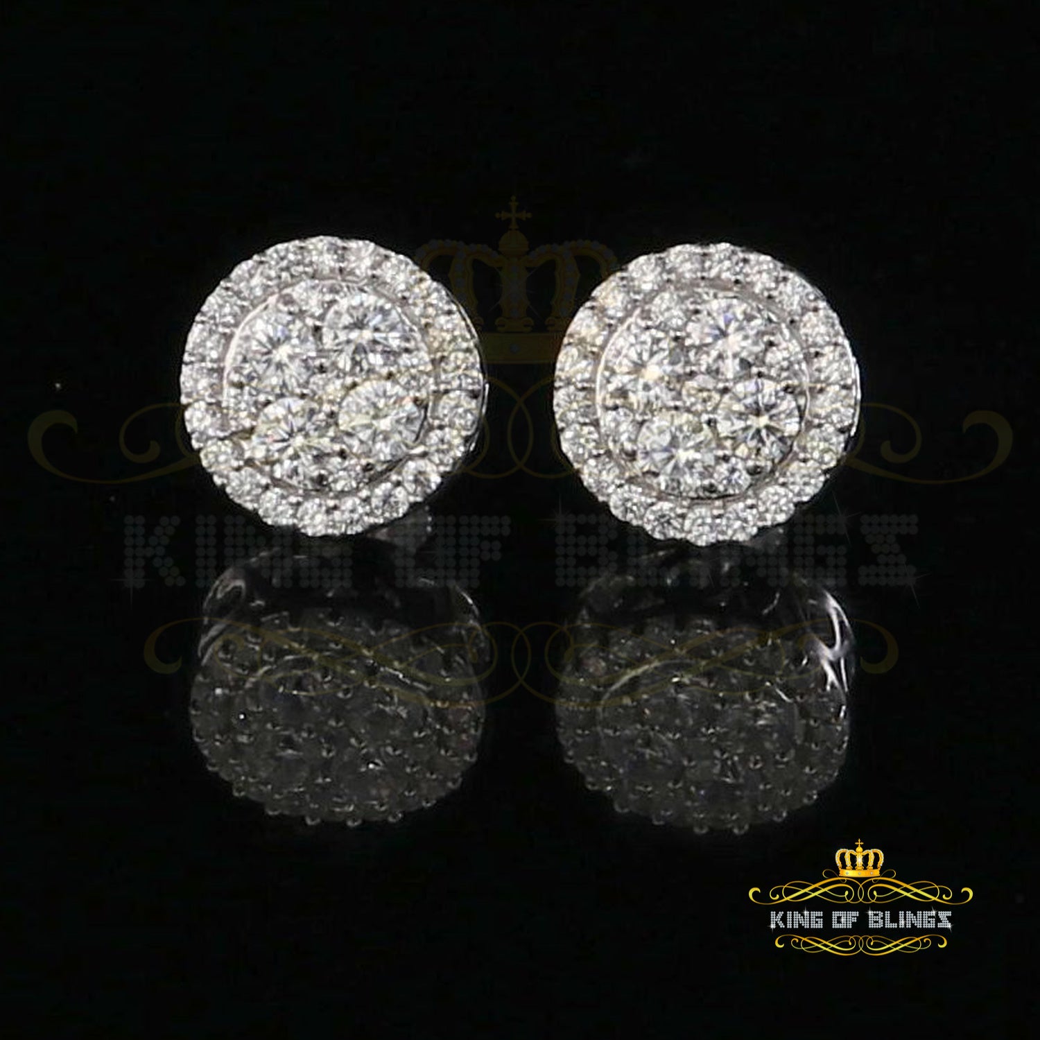 King of Blings- White 925 Sterling Silver 1.77ct Cubic Zirconia Hip Hop Round Earring For Ladies KING OF BLINGS