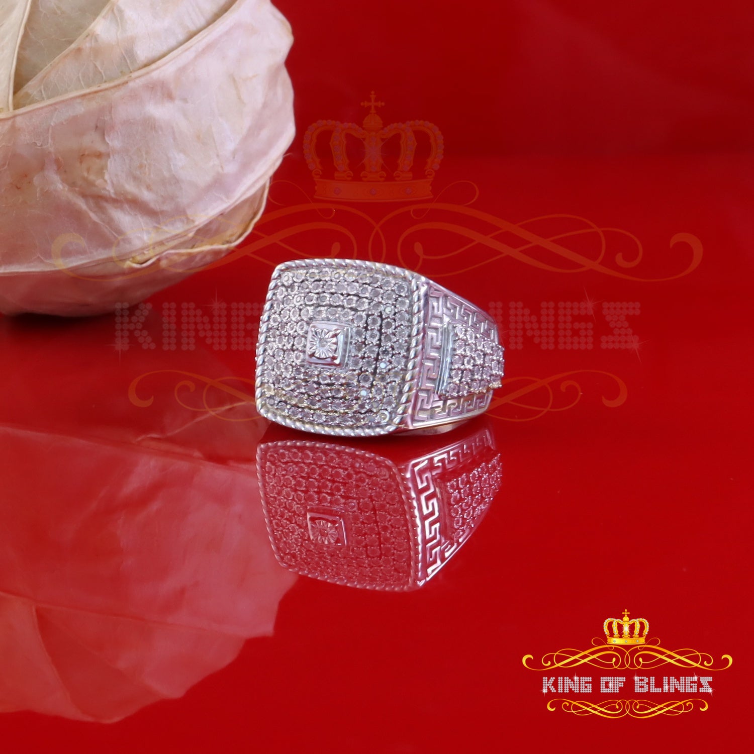 King Of Bling's Real 0.81ct Micro Pave Diamond Big Look 925 White Silver Ring Size 11 for Mens King of Blings
