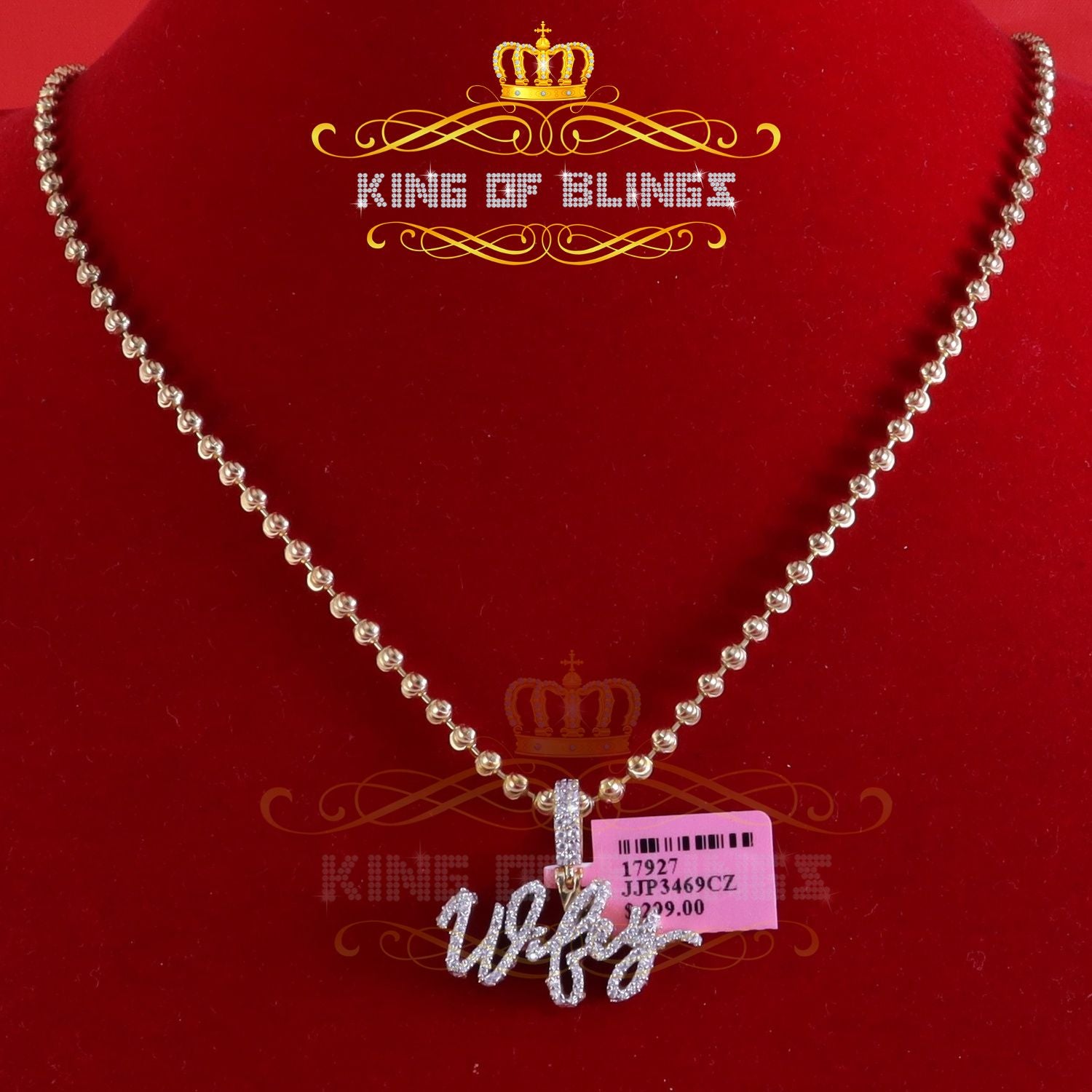 King Of Bling's New 1.60ct Cubic Zirconia Men/Women Sterling Silver Yellow 3D "WIFEY" Pendant KING OF BLINGS
