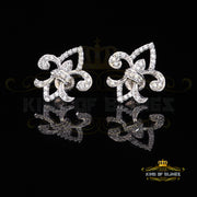 King of Blings- 925 White Silver 0.60ct Cubic Zirconia Fleur de Lis Screw Back Women's Earrings KING OF BLINGS