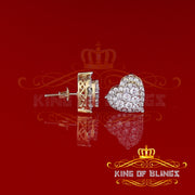 King of Bling's Aretes Para Hombre 925 Yellow Silver 2.68ct Cubic Zirconia Heart Women's Earring KING OF BLINGS
