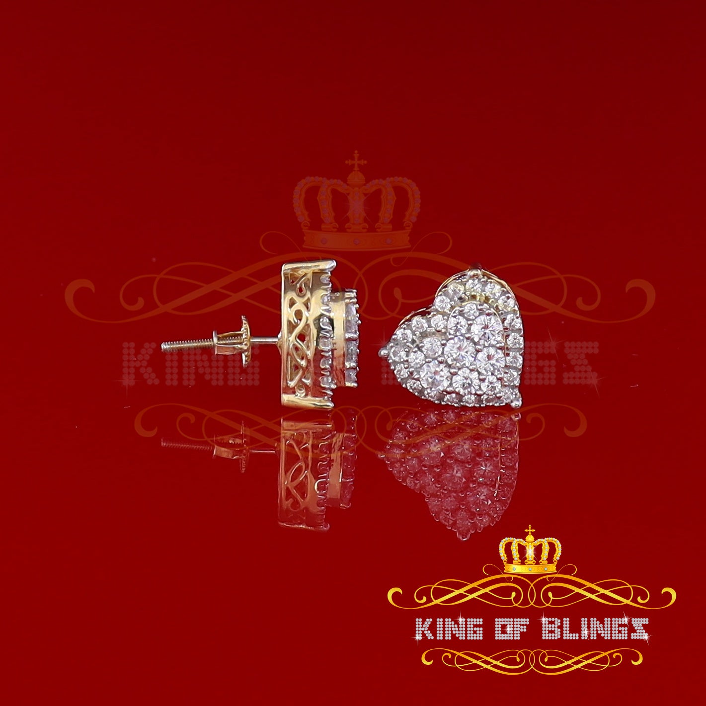 King of Bling's Aretes Para Hombre 925 Yellow Silver 2.68ct Cubic Zirconia Heart Women's Earring KING OF BLINGS