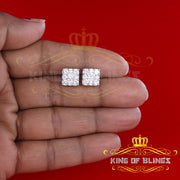 King of Blings- 925 White 1.46ct Sterling Silver Cubic Zirconia Women's & Men's Square Earrings KING OF BLINGS