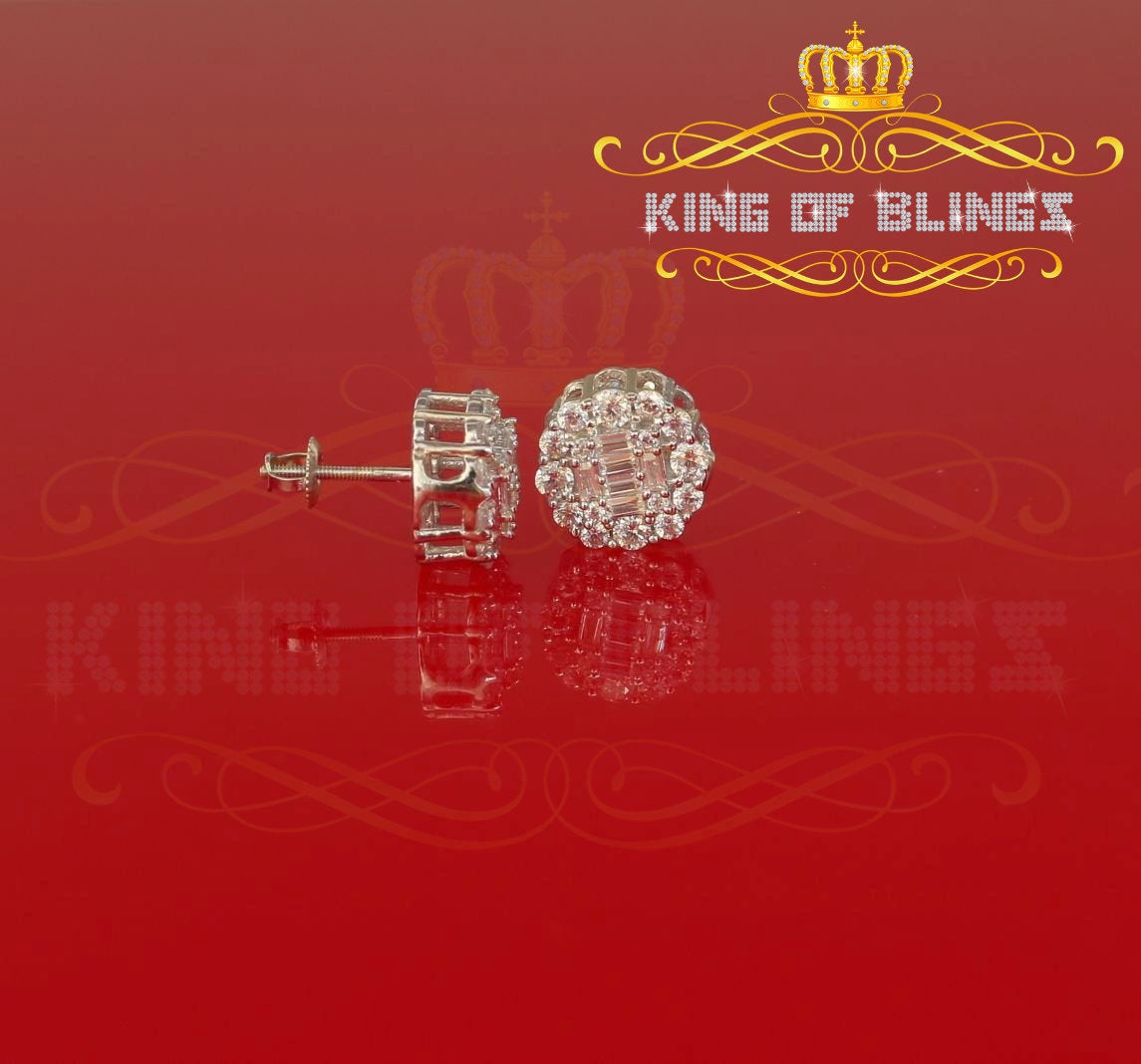 King of Blings White Silver 1.06ct Cubic Zirconia Round Floral Earrings Womens/Mens KING OF BLINGS