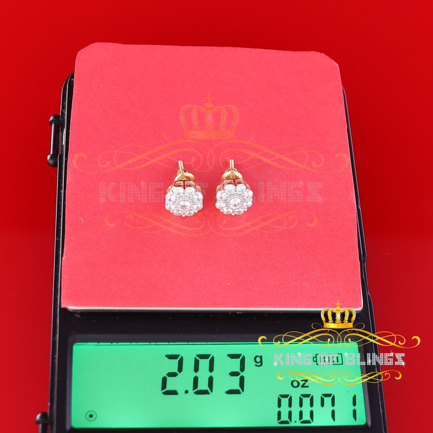 King of Bling's 925 Yellow Silver 2.1ct Cubic Zirconia Women's & Men's Hip Hop Floral Earrings KING OF BLINGS