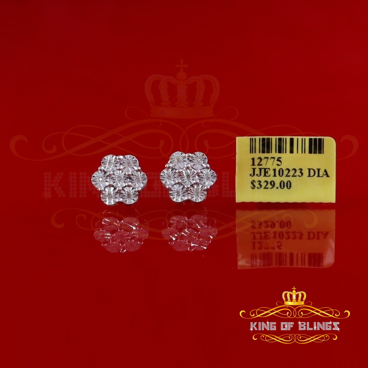0.05ct Diamond 925 Sterling Silver Yellow Floral Earrings For Men's / Women's KING OF BLINGS