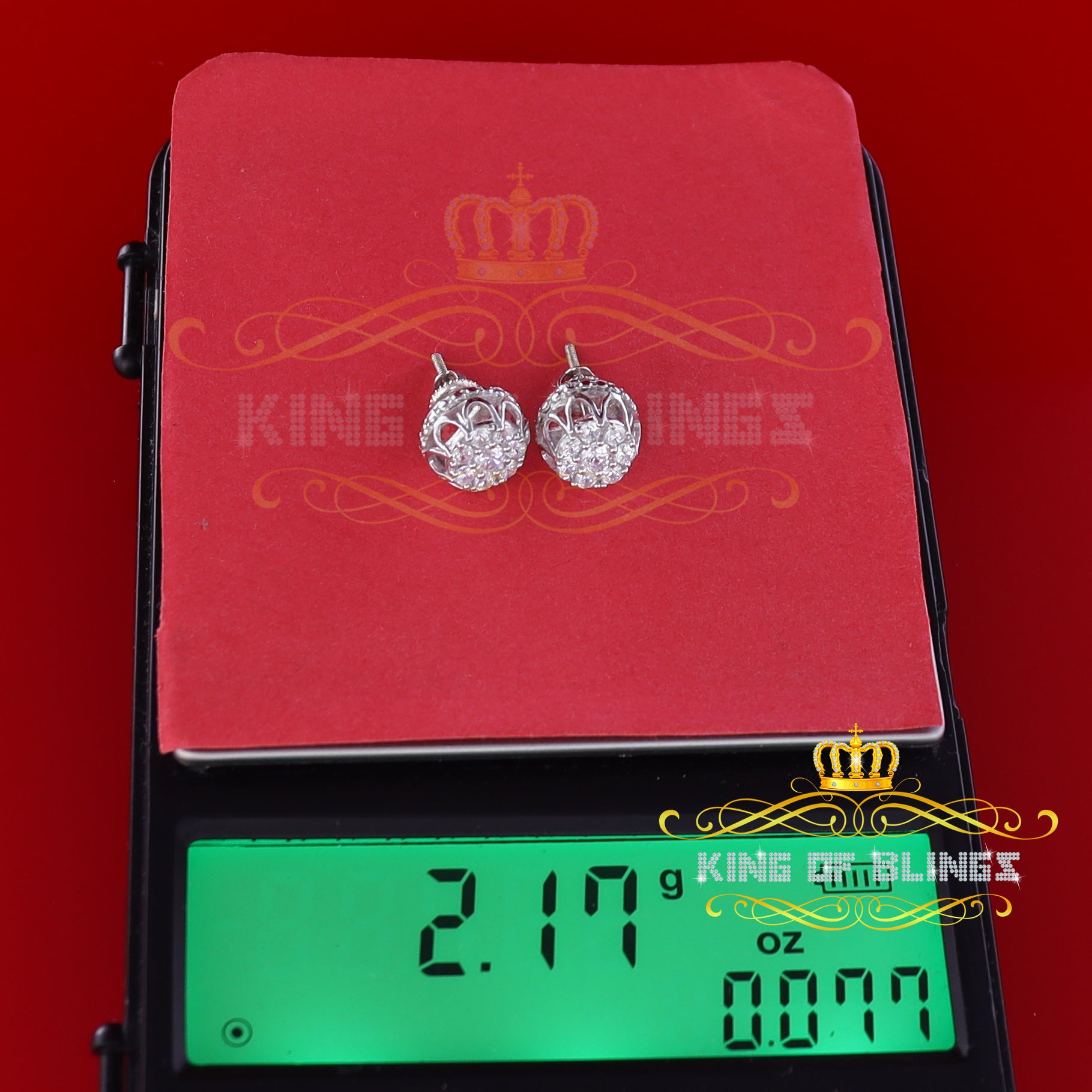 King of Blings- 1.14ct Cubic Zirconia 925 White Silver Women's & Men's Hip Hop Flower Earrings KING OF BLINGS