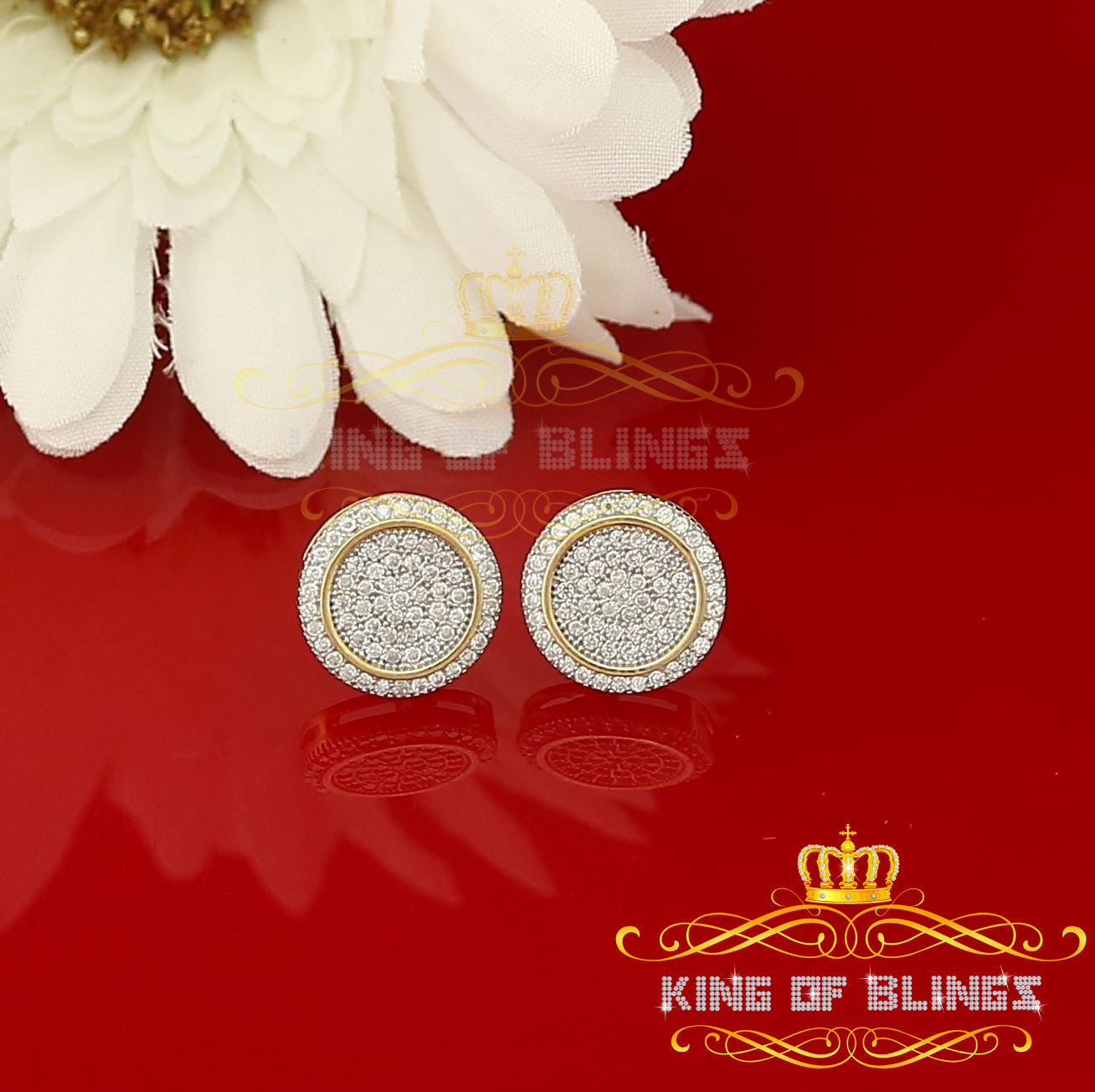 King of Bling's Aretes Para Hombre 925 Yellow Silver 1.07ct Cubic Zirconia Round Men's Earring KING OF BLINGS