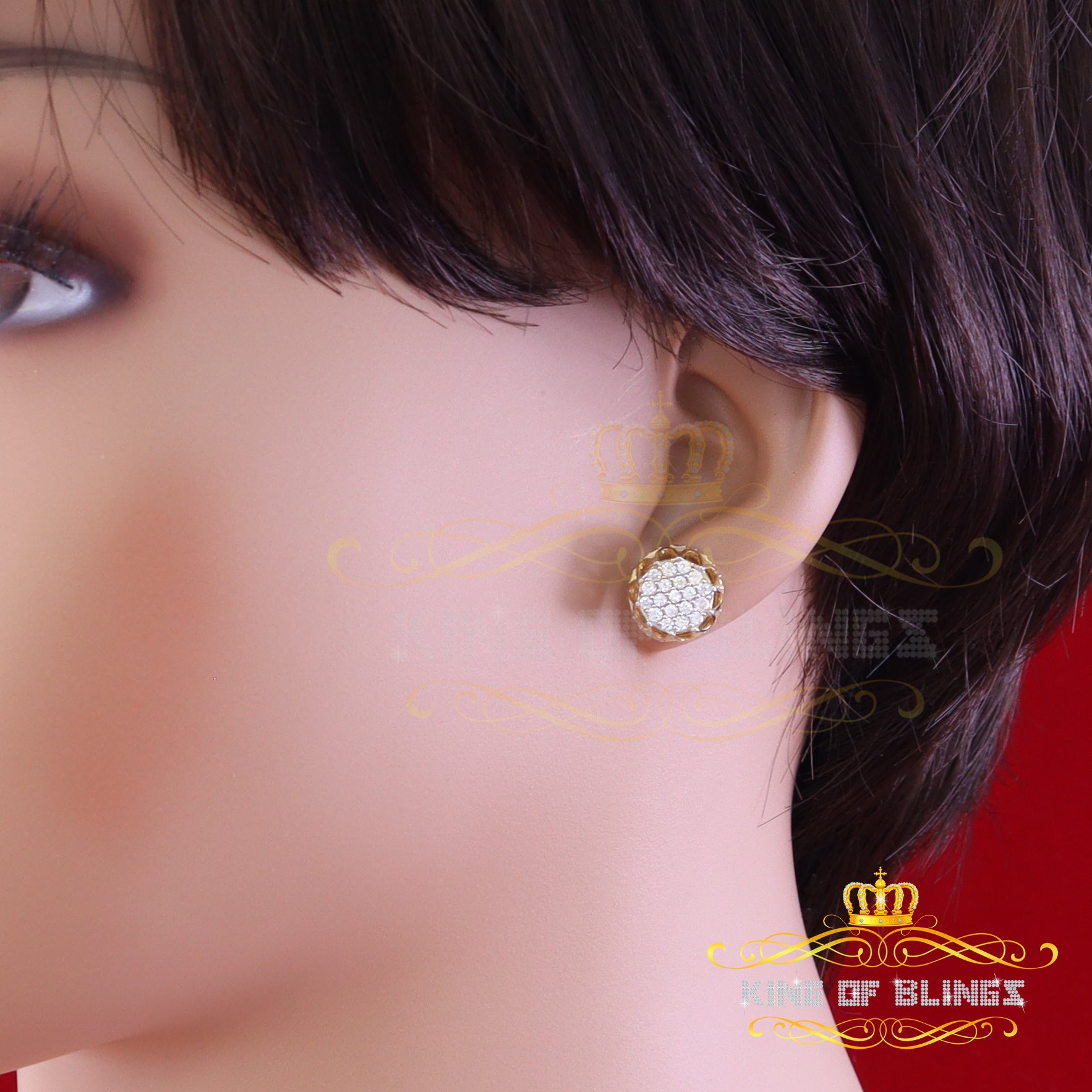 King of Bling's 925 Yellow Silver 1.13ct Cubic Zirconia Women's & Men's Hip Hop Flower Earrings KING OF BLINGS