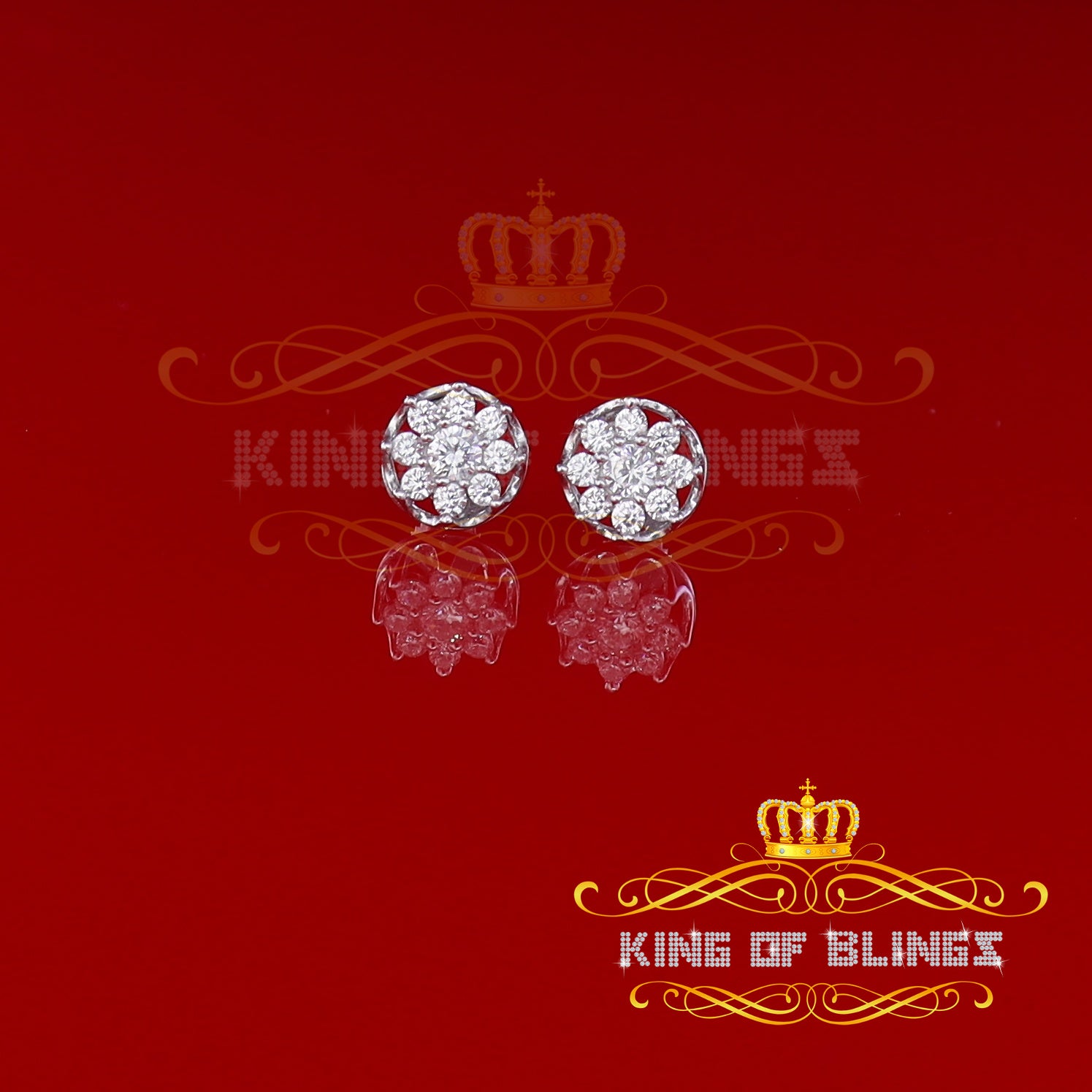 King of Blings- 925 White Silver Sterling 1.34ct Cubic Zirconia Hip Hop Floral Women's Earrings KING OF BLINGS