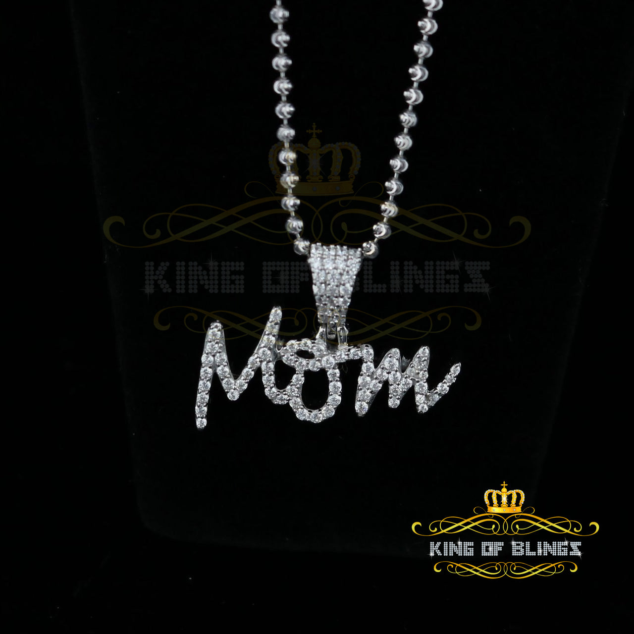 King Of Bling's Beautiful MOM Letter Pendant with 0.90ct Cubic Zirconia White Sterling Silver KING OF BLINGS