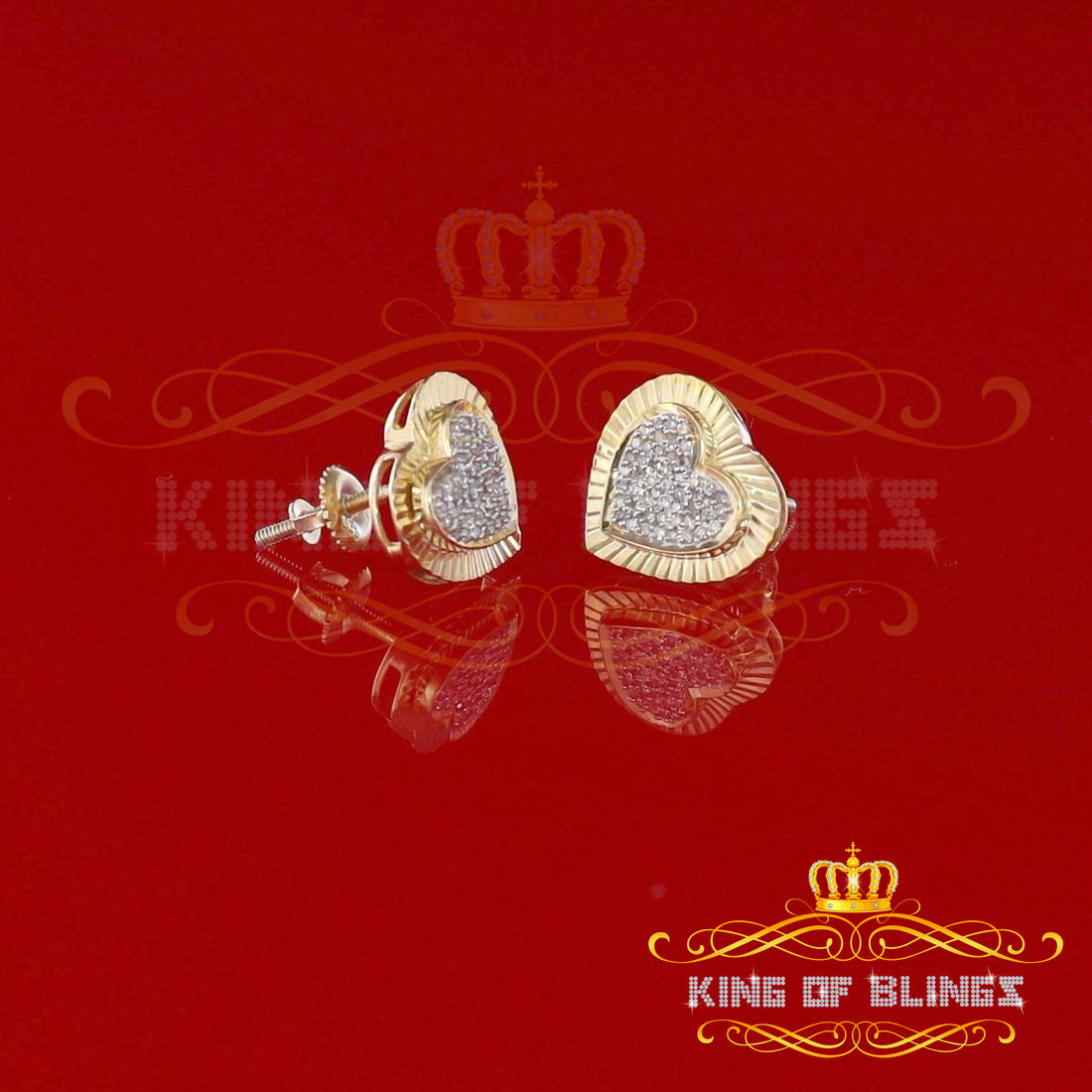 King of Blings-Aretes Para Hombre Heart Yellow Silver 0.25ct Diamond Women's /Men's Earrings KING OF BLINGS