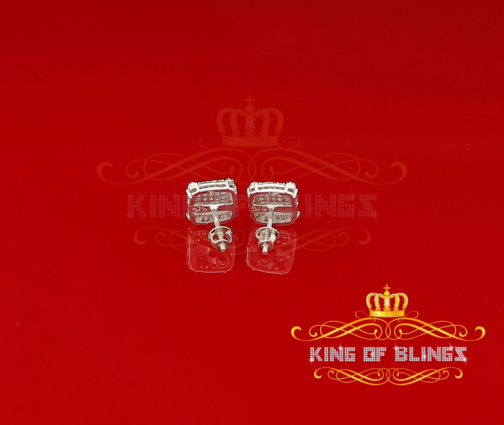 King of Blings- 925 Silver White 0.72ct Cubic Zirconia Hip Hop Square Men's & Women's Earrings KING OF BLINGS