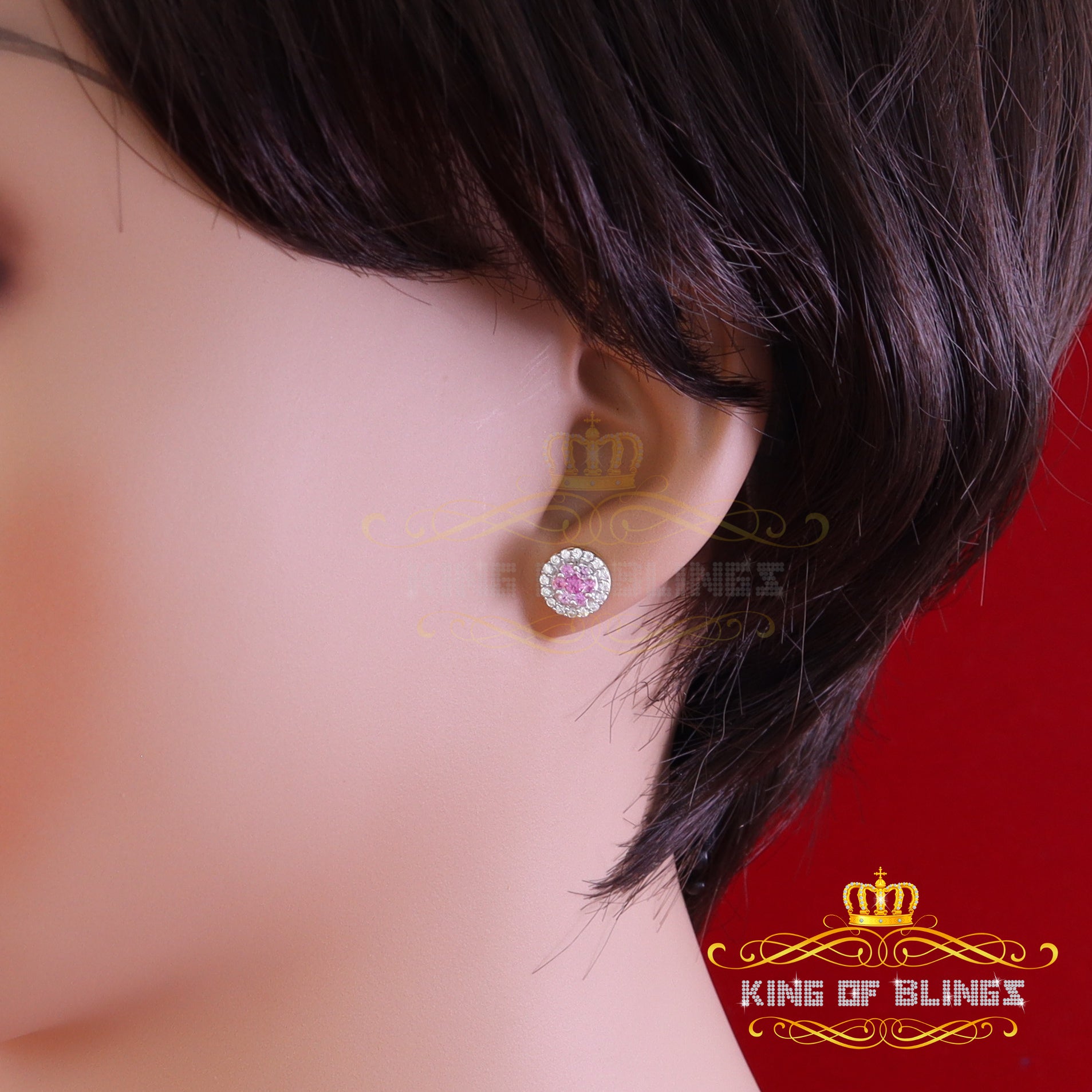 King of Bling's 925 Yellow Sterling Silver 0.90ct Cubic Zirconia Women's Hip Hop Round Earrings KING OF BLINGS
