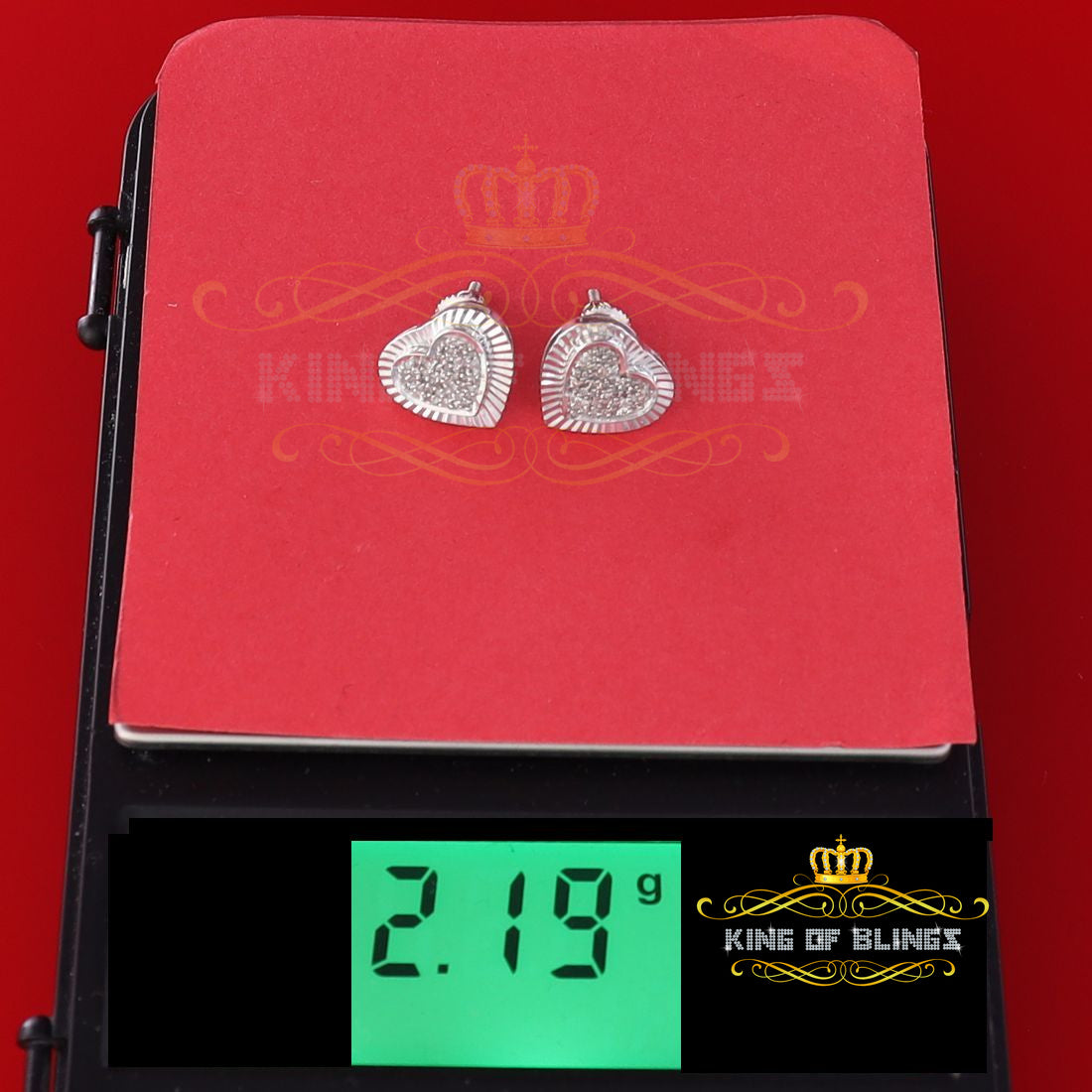 King Of Bling's Aretes Para Hombre Heart 925 White Silver 0.25ct Diamond Ladies Style Earrings KING OF BLINGS