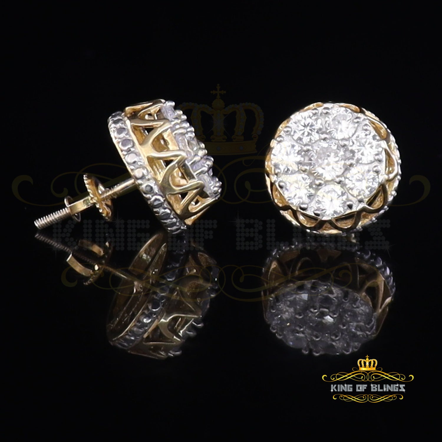 King of Bling's 3.28ct Cubic Zirconia 925 Yellow Silver Women's & Men's Hip Hop Flower Earrings KING OF BLINGS