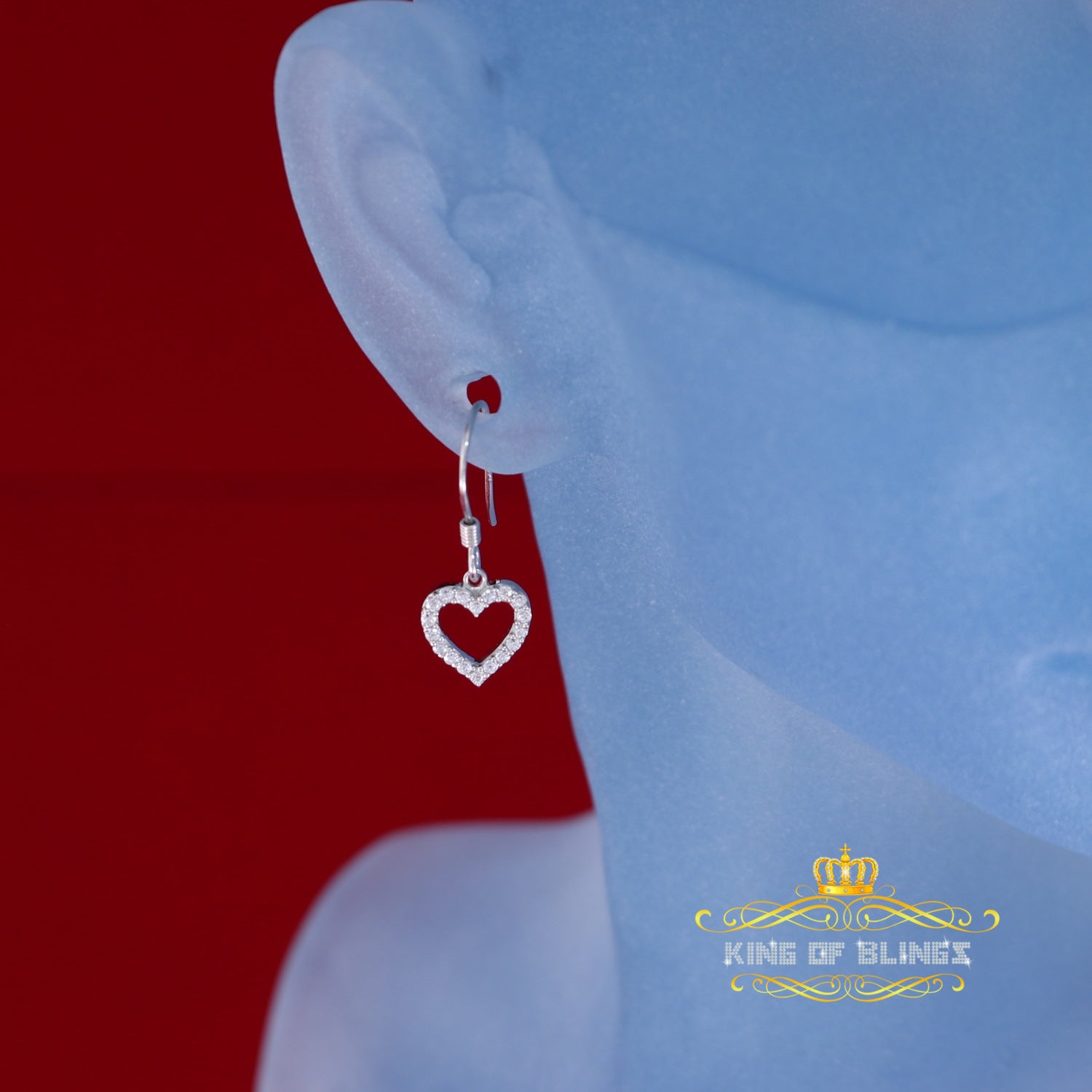 King of Blings- 925 White Silver 0.58ct Cubic Zirconia Cluster Women's Dangling Heart Earrings KING OF BLINGS