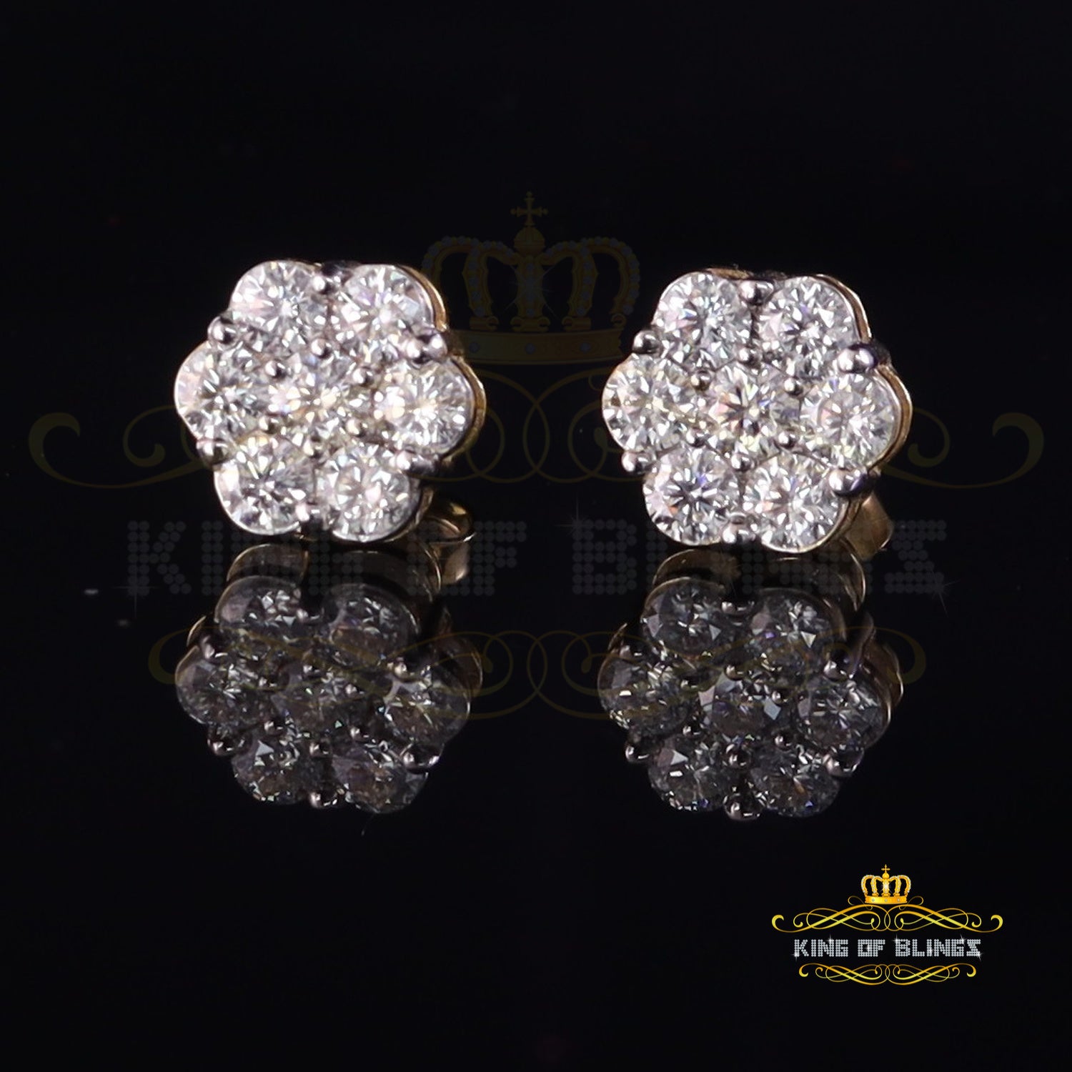 King of Bling's 925 Silver Yellow 1.56ct Cubic Zirconia Hip Hop Floral Women's & Men's Earrings KING OF BLINGS