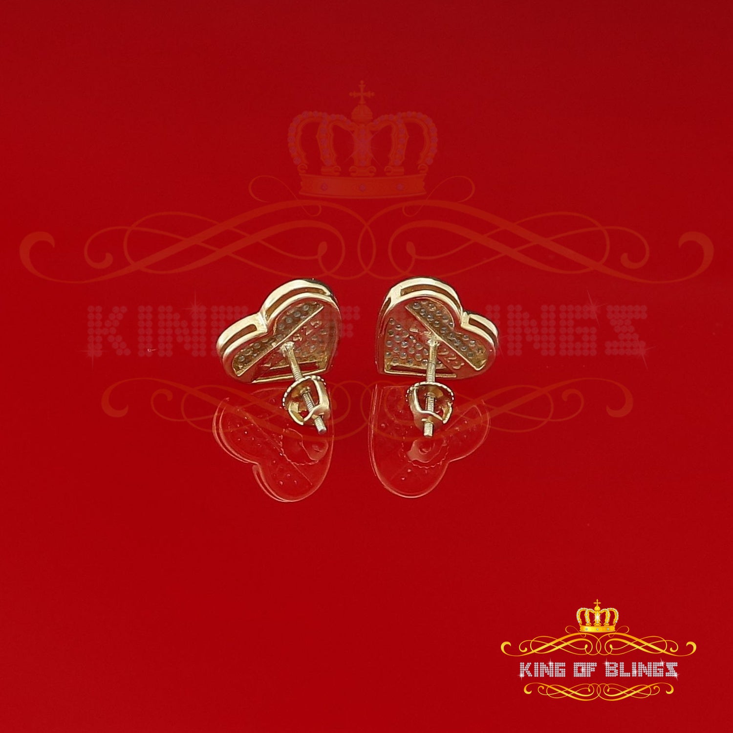 King of Blings-Aretes Para Hombre Heart 925 Yellow Silver 0.50ct Diamond Ladies /Men's Earrings KING OF BLINGS