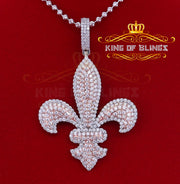 Beautiful 925 Sterling Silver Fleur de Lis White Pendant 16.56ct Cubic Zirconia KING OF BLINGS