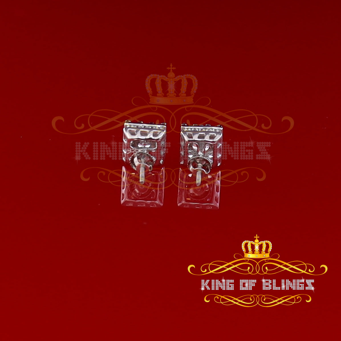 King of Blings- 925 White 1.46ct Sterling Silver Cubic Zirconia Women's & Men's Square Earrings KING OF BLINGS