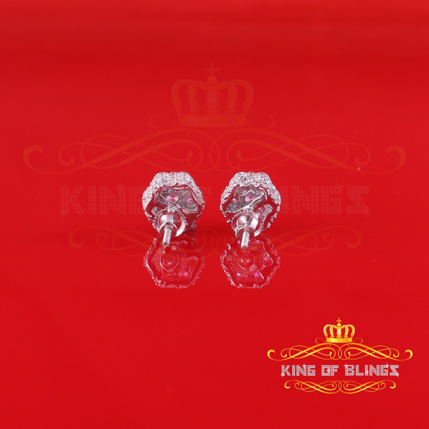 King of Blings- 1.50ct Cubic Zirconia 925 White Silver Sterling Hip Hop Floral Women's Earrings KING OF BLINGS