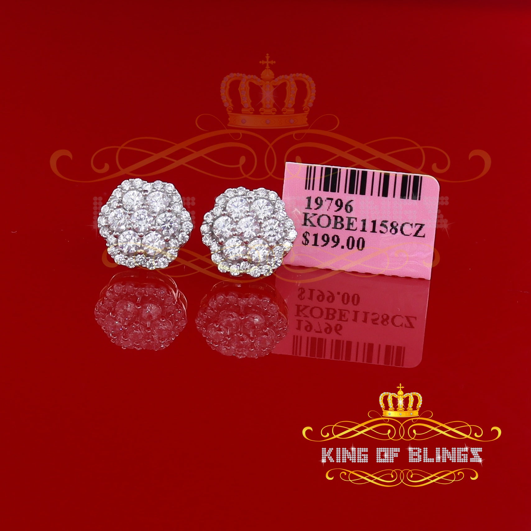 King of Bling's 925 Yellow Silver 2.7ct Cubic Zirconia Flower Fashion Women's & Men's Earrings KING OF BLINGS