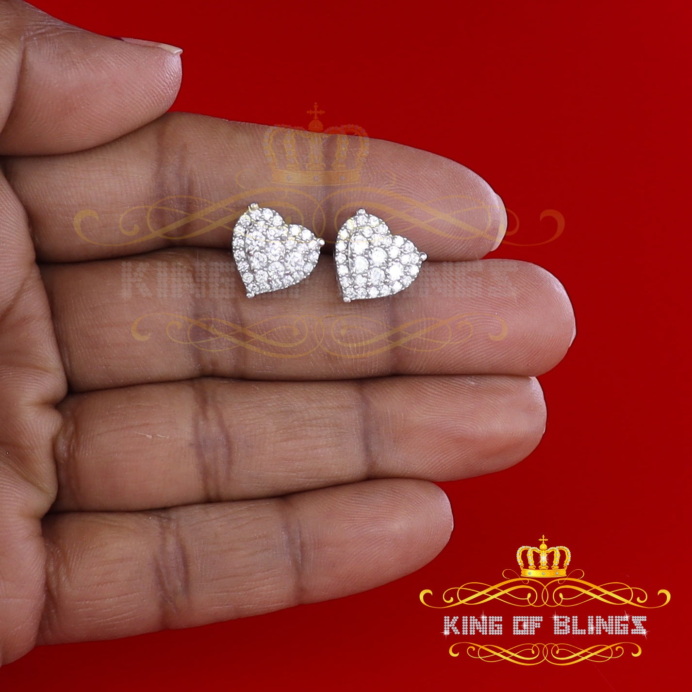 King of Blings- Aretes Para Hombre 925 White Silver 1.64ct Cubic Zirconia Heart Women's Earrings KING OF BLINGS