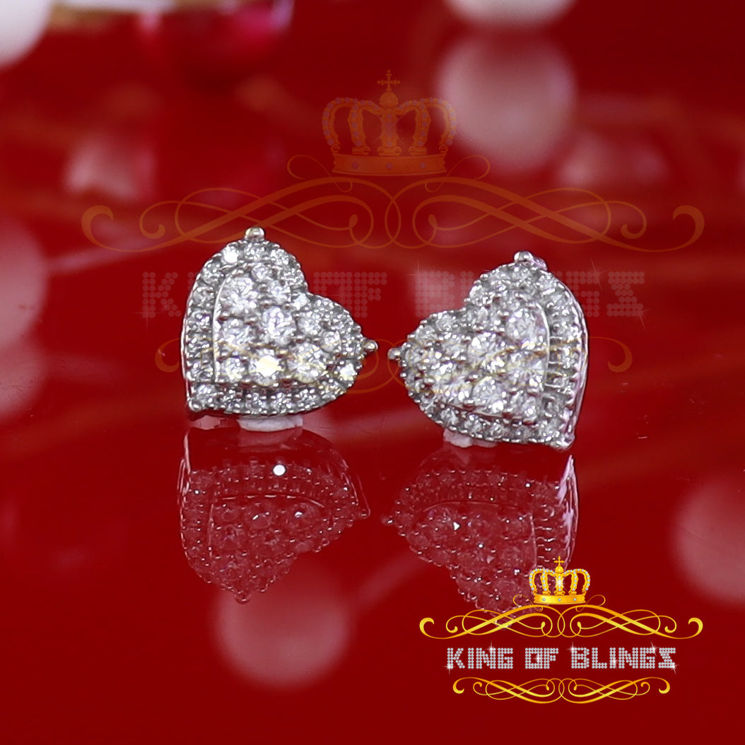 King of Blings- 1.18ct Cubic Zirconia 925 White Sterling Silver Women's Hip Hop Heart Earrings KING OF BLINGS