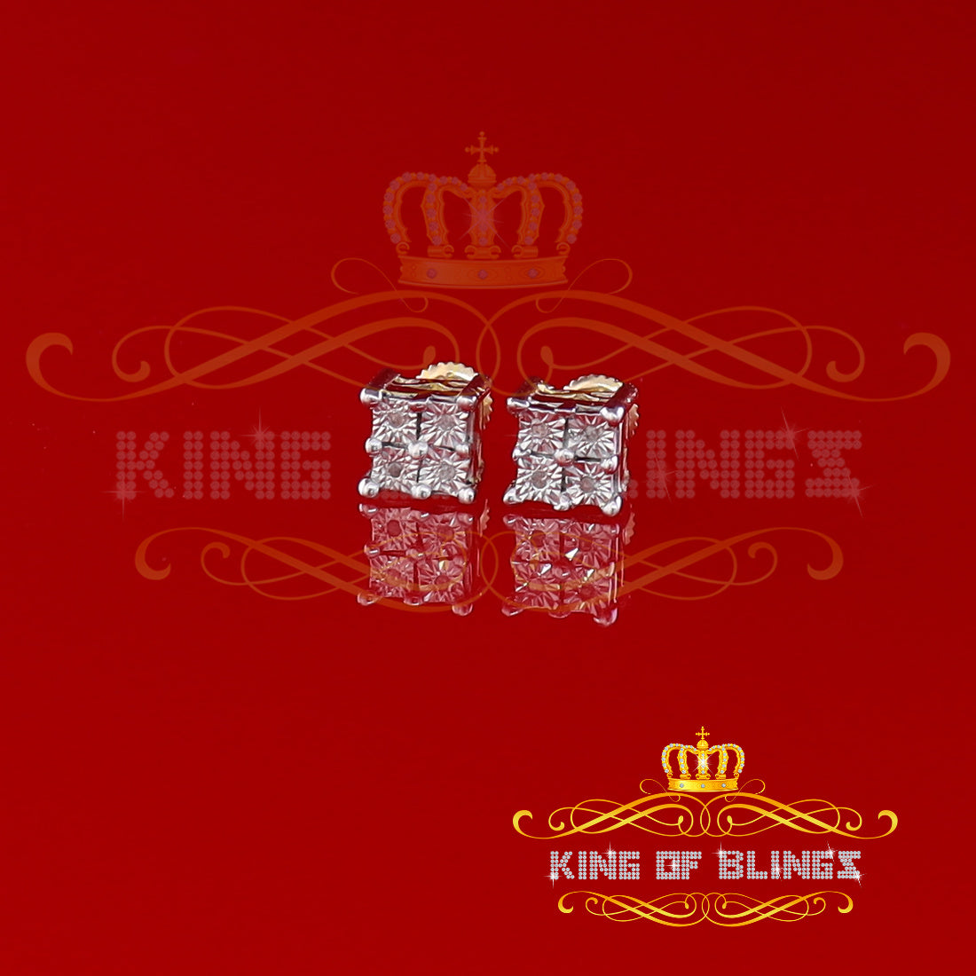 King of Blings-0.03ct Diamond Stud Earrings For Women Yellow 925 Sterling Silver Stud For Men KING OF BLINGS
