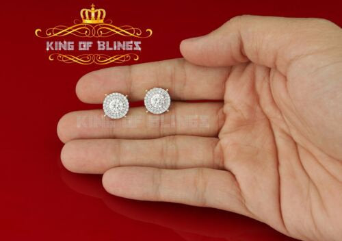 King of Bling's 925 Yellow Sterling Silver 1.07ct Cubic Zirconia Women's Hip Hop Rounds Earrings KING OF BLINGS
