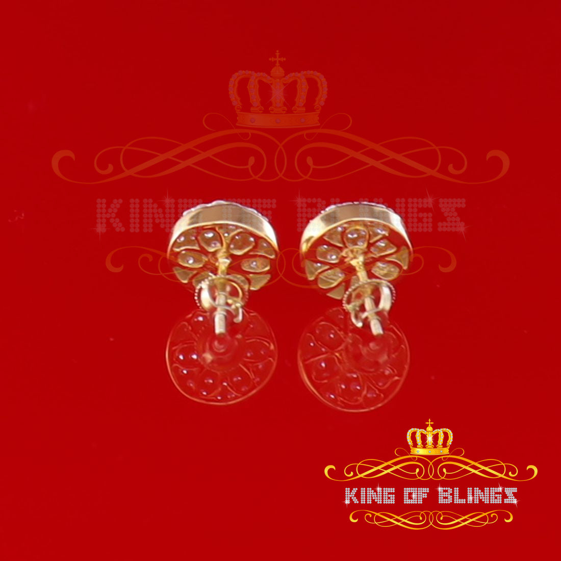 King of Bling's Aretes Para Hombre 925 Yellow Silver 1.48ct Cubic Zirconia Round Women's Earring KING OF BLINGS