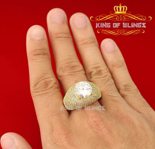 King Of Bling's Sterling Yellow Silver Big One 14.00ct Cubic Zirconia Fashion Round Ring Size 15 KING OF BLINGS