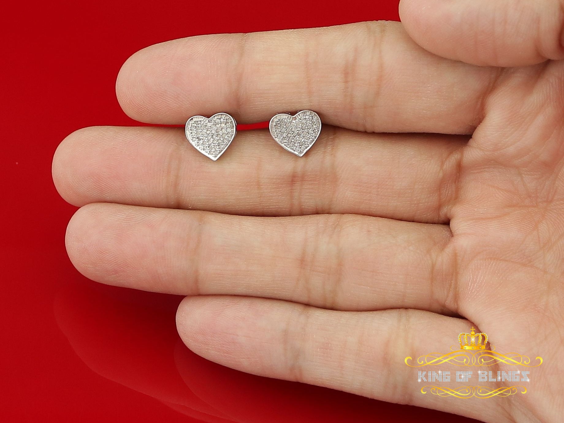 King Of Bling's Aretes Para Hombre Heart 925 White Silver 0.25ct Diamond Women's /Men's Earrings KING OF BLINGS