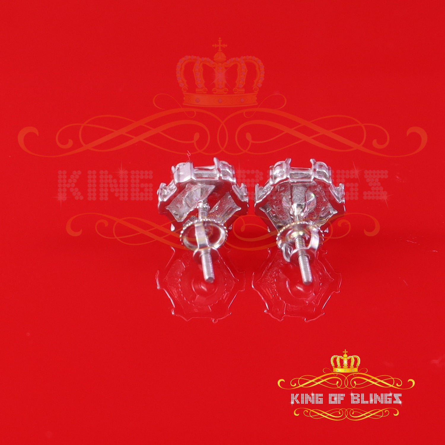 King of Bling's Men's/Womens 925 Silver White 1.50ct VVS 'D' Moissanite Hexagon Stud Earrings KING OF BLINGS