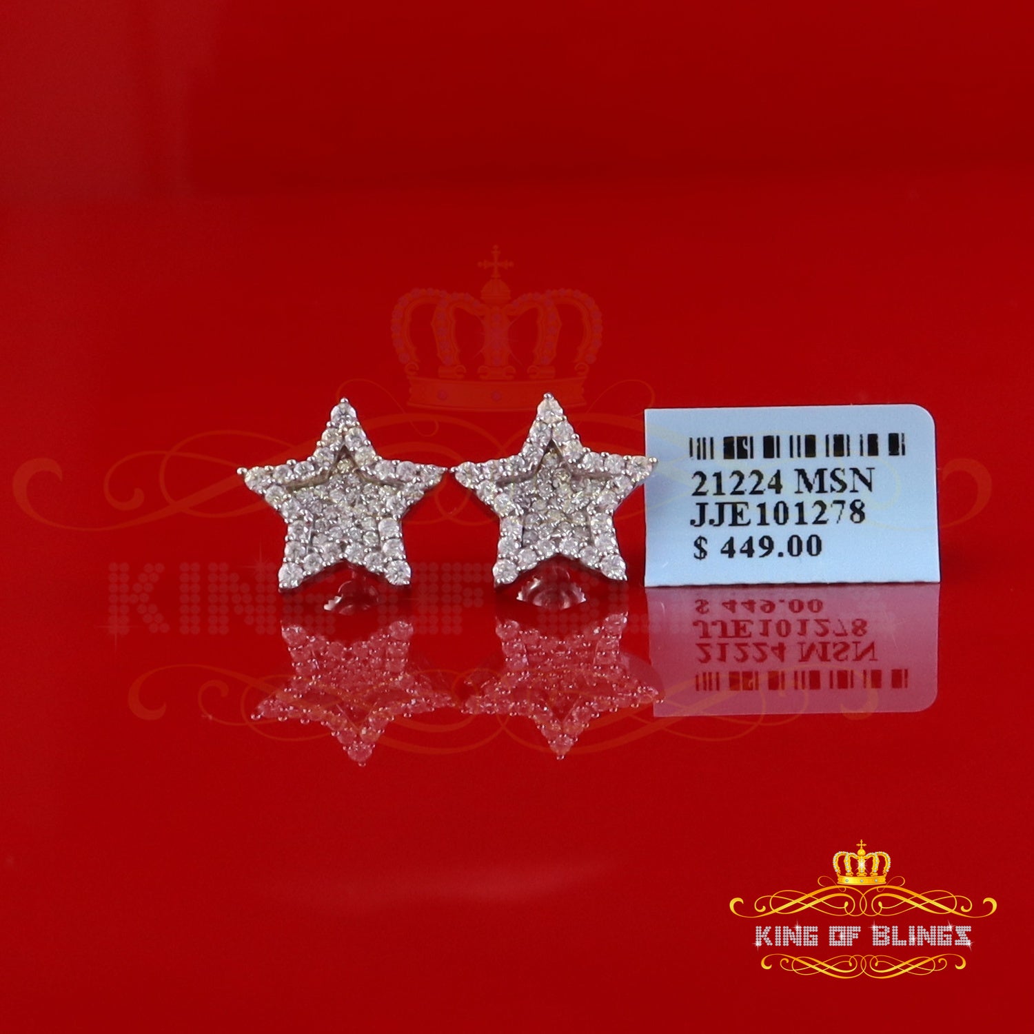 King of Bling's 925 White Silver 1.00ct VVS 'D' Moissanite Star Stud Earring Men's/Womens King of Blings